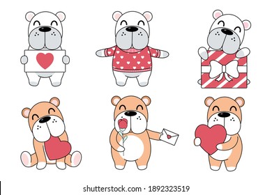 Vector celebratioin of cute dogs set, Valentine's concept. Eps 10 vector.