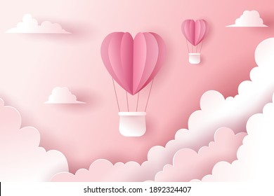 Vector celebratioin of hot air heart ballons. Valentine's concept. Eps 10 vector.