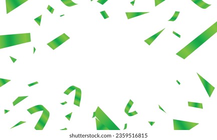 Vector celebration background template with green confetti ribbons frame. luxury greeting rich card.