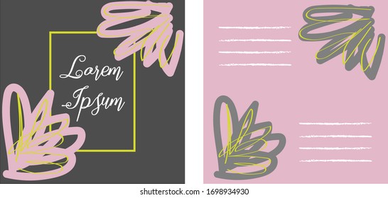 Plantilla de diseño de celebración vectorial para tarjeta de saludo, invitación, guardar la fecha, afiche. Dibujos abstractos de pincel y doodles dibujados a mano con diseños de elementos florales rosas y grises con espacio de copia. EPS 10