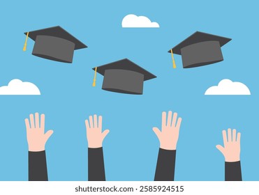 Vector celebration graduate student hat raising hands
