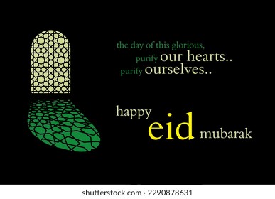 Vector celebration Happy eid mubarak in mosque room with its window and shadow with ornament star arabic