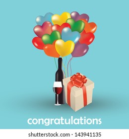 Vector celebration objects on blue background with colorful air balloons
