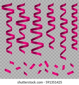Vector celebration template with serpentine and confetti and  carnival ribbon on transparent background. Holiday backgrop.
