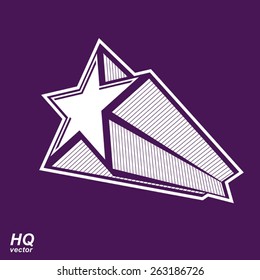 Vector celestial object, pentagonal comet star illustration. Graphical stylized comet tail. Military retro design element. 