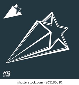 Vector celestial object, pentagonal comet star illustration, includes additional version. Graphical stylized comet tail. Military stylized design element. 