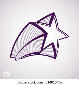 Vector celestial object, pentagonal comet star illustration. Graphical stylized comet tail. Military retro design element.;
