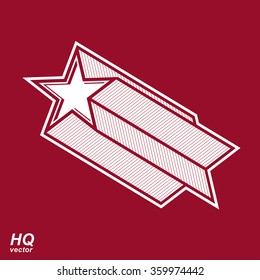 Vector celestial object, pentagonal comet star illustration. Graphical stylized military retro design element.