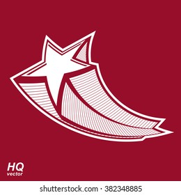 Vector celestial object, pentagonal comet star illustration. Graphical stylized comet tail. Military retro design element.