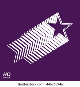 Vector celestial object, pentagonal comet star illustration. Graphical stylized comet tail. Military retro design element.