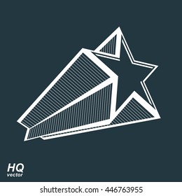 Vector celestial object, pentagonal comet star illustration. Graphical stylized comet tail. Military retro design element.

