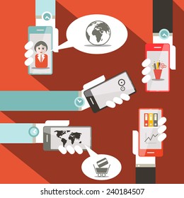 Vector Cell Phones in Hands Illustration