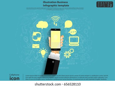 Vector Cellphone - icon modern design Idea and Concept, Background lined,Text various, illustration Business  Infographic template.
