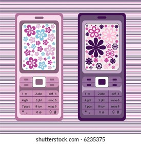 vector cell-phones designed with retro flowers