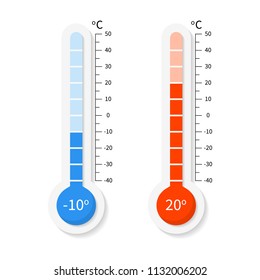 vector Celsius and fahrenheit meteorology thermometers set.