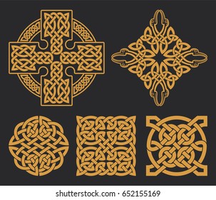 Vector celtic cross and knot set. Ethnic ornament. Geometric design. T-shirt print.