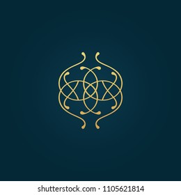 Vector celtic luxury curve logo design. Round gold ornate frame. Vintage premium design vector element. Emblem luxury beauty spa, cosmetics, hotel, restaurant. Wedding elegant outline frame.