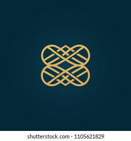 Vector celtic luxury curve logo design. Round gold ornate frame. Vintage premium design vector element. Emblem luxury beauty spa, cosmetics, hotel, restaurant. Wedding elegant outline frame.