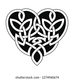Vector Celtic national ornament heart shape for tattoo isolated on white background.