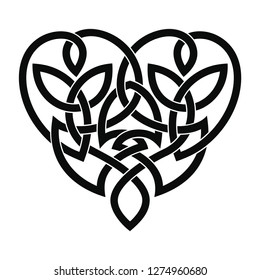 Vector Celtic national ornament heart shape for tattoo isolated on white background.