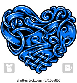 Vector celtic pattern in the shape of blue heart