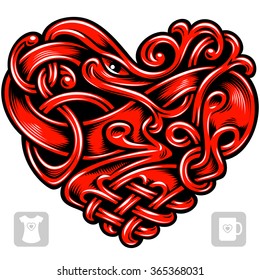 Vector celtic pattern in the shape of red heart