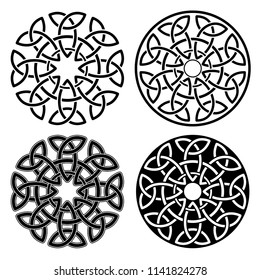 Vector celtic round knot. Ethnic irish ornament. Geometric design. Black and white silhouette. Stamp. Stencil design.
