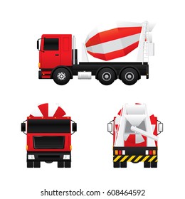 Vector of cement mixer truck in different views isolated on white background.