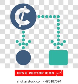 Vector Cent Cashflow EPS vector pictograph. Illustration style is flat iconic bicolor cobalt and cyan symbol on a transparent background.