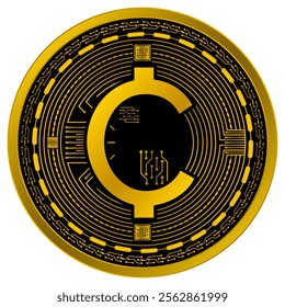 Vector of Cent Centavo Digital Currency in gold and black colors on a white background.