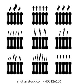 Vector Central Heating Radiator Warming Black Symbols