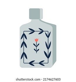 Vector ceramic bottle, jug, jar, tableware, kitchen utensils or crockery. Modern dish with floral decorative ornament