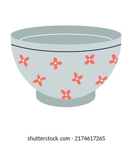 Vector ceramic bowl, cup, mug,  tableware, kitchen utensils or crockery. Modern dish with floral decorative ornament