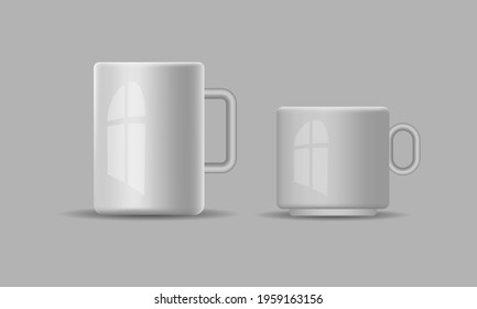 Vector ceramic coffee cup windows shadow, mesh tool design, black shadow 5000x3000 pixel of artboard 