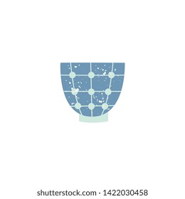 Vector ceramic crockery cup decorated with abstract geometric pattern. Faience teacup, breakfast porcelain pottery. Traditional home dishware. kitchen drink mug. Isolated illustration.