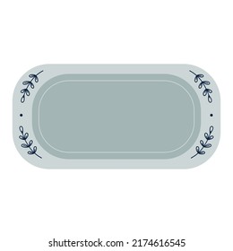 Vector ceramic plate, kitchen utensils or crockery. Modern dish with floral decorative ornament