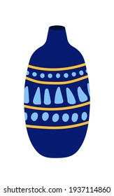 Vector ceramic vase illustration. Cartoon style vase with ornaments. Vector stock illustration.