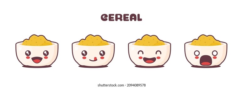 vector cereal cartoon mascot, with different facial expressions. suitable for icons, logos, prints, stickers, etc.