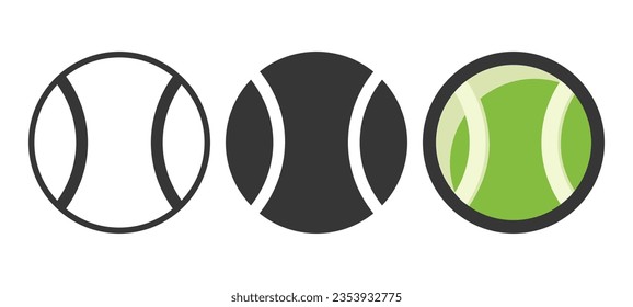 Vector Ceroon Tennis Ball Set Closeup Isolated. Black and White and Color Tennis sports Ball, Design Templates for Logo, Tennis Sports Equipment