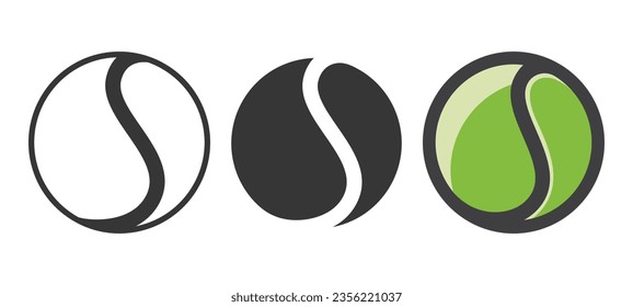 Vector Ceroon Tennis Ball Set Cerrado Aislado. Pelota deportiva de tenis en blanco y negro y en color, plantillas de diseño para logotipos y equipos deportivos de tenis