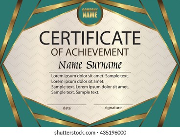 Vector certificate of achievement or diploma template. Award winner. Reward. Winning the competition. The text on a separate layer.