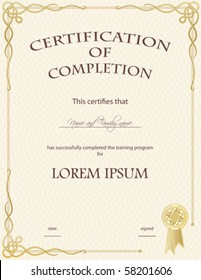 Vector: Certificate of Completion Template