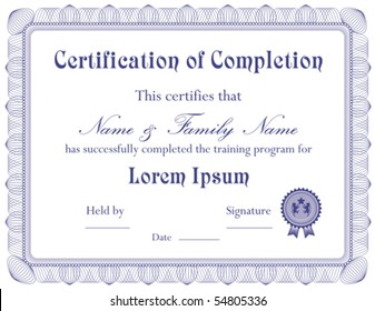 Vector: Certificate of Completion Template; (a jpg version is also available)

