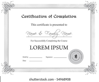 (Vector) Certificate of Completion Template;   (A jpg version is also available)
