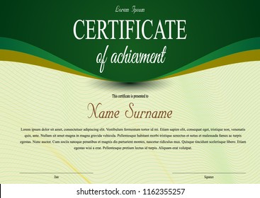 Vector certificate, diploma template with luxury ribbon in green color