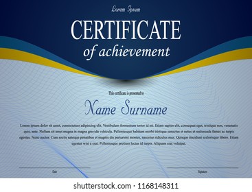 Vector certificate, diploma template with luxury ribbon in blue color