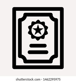 Vector certificate icon. Achievement, award, grant, diploma concepts. Premium quality graphic design elements. Modern sign, linear pictogram, object, outline symbol, simple thin line icon
