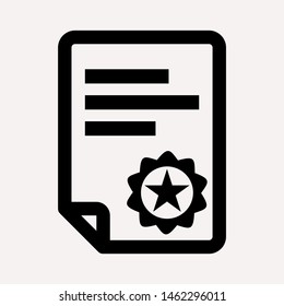 Vector certificate icon. Achievement, award, grant, diploma concepts. Premium quality graphic design elements. Modern sign, linear pictogram, object, outline symbol, simple thin line icon