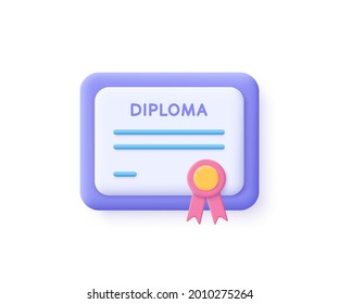 Vector certificate icon. Achievement, award, grant, diploma concepts. 3d vector illustration.