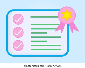 Icono de certificado de vector. Logro, premio, subvención, diploma. 3.ª ilustración vectorial